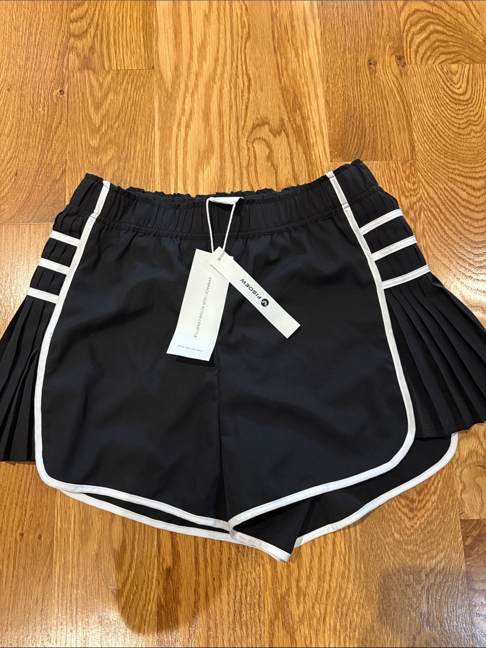 Black Women's Athletic Pleated Side Shorts with White Trim